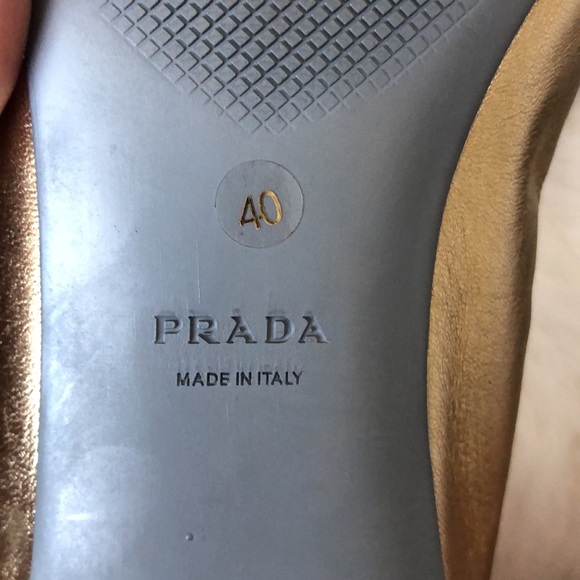 PRADA Gold Leather Flats w/ Silver Chain - Picture 6 of 11